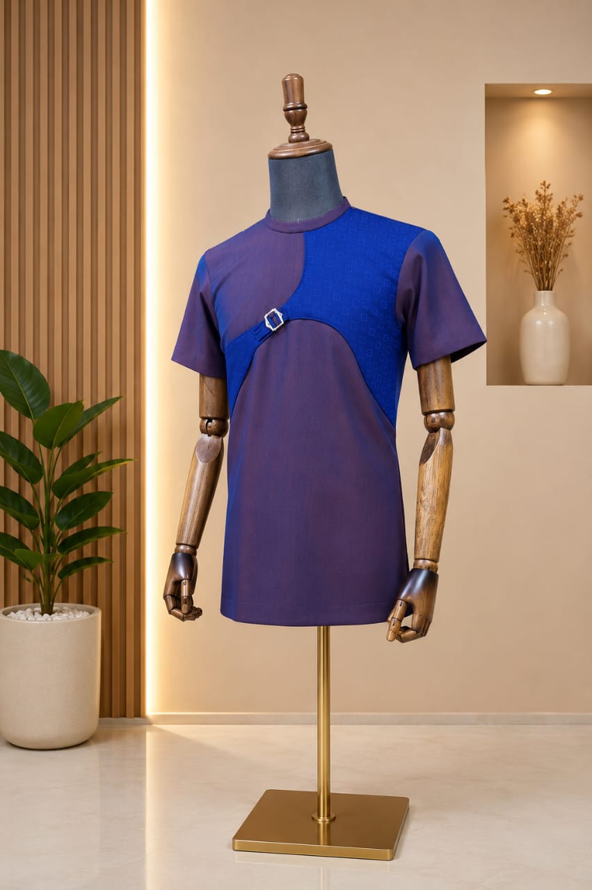 Men's Purple & Royal Blue Panel Short-Sleeve Top